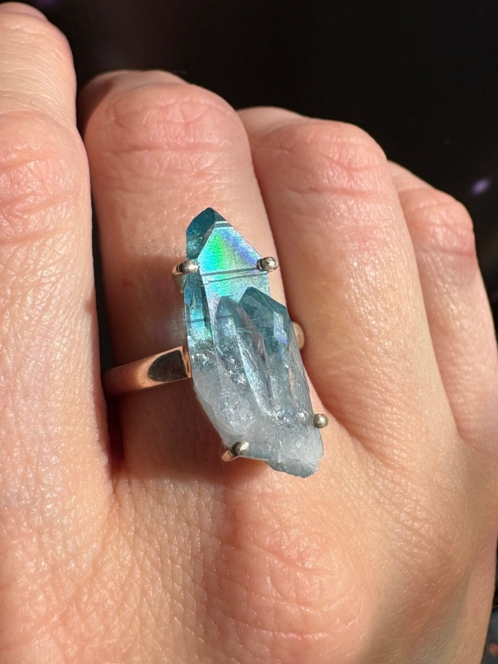 Aqua Aura Quartz Ring, size 9, sterling silver - AA18, vapor bonded quartz